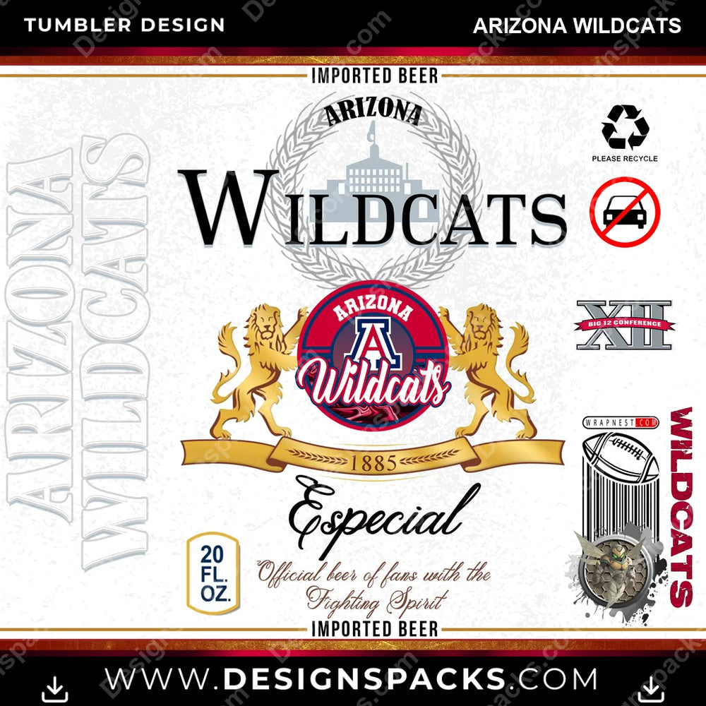 College Sport Modelo Arizona Wildcats NCAA College Sport Tumbler Digital Wrap Design Download