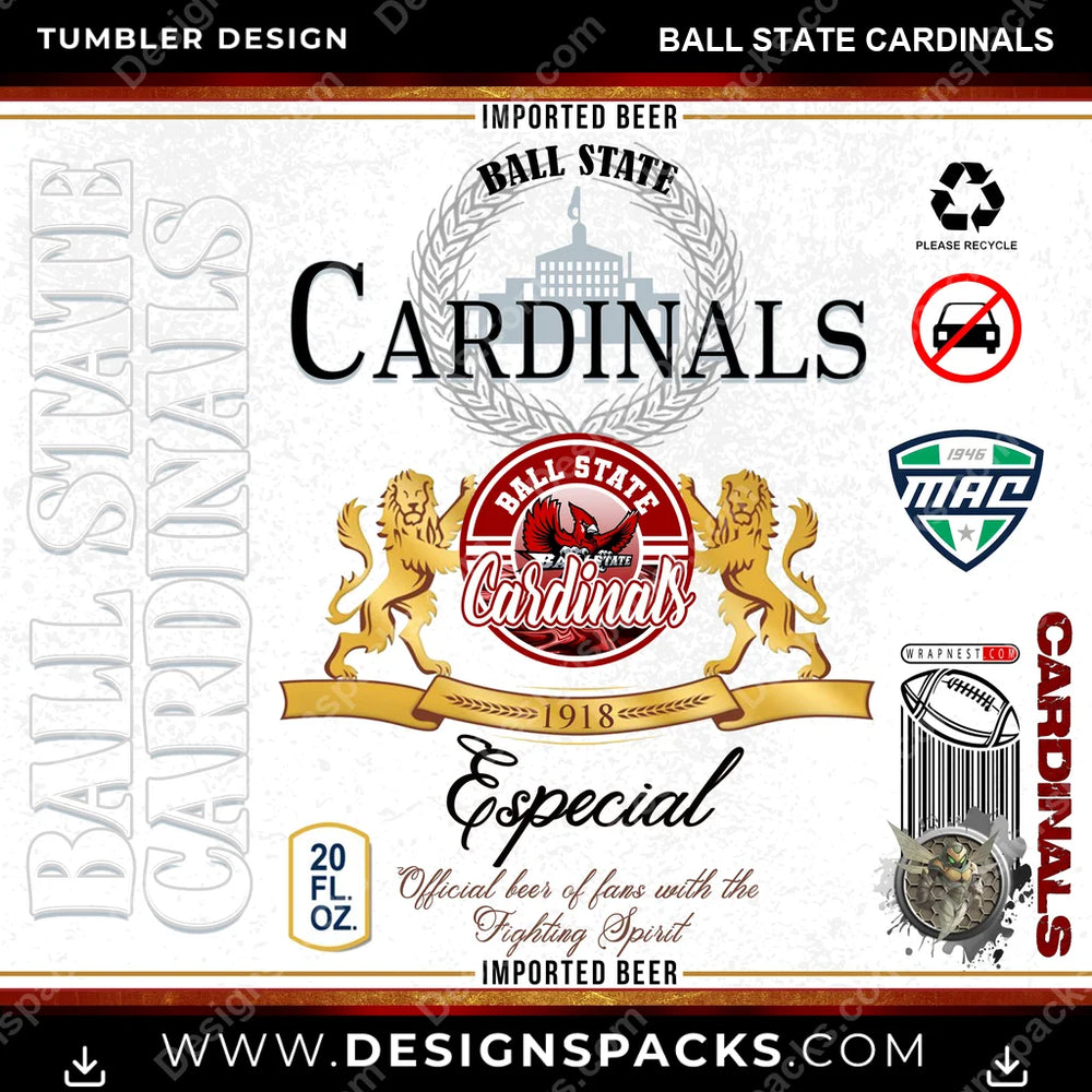 College Sport Modelo Ball State Cardinals NCAA College Sport Tumbler Digital Wrap Design Download