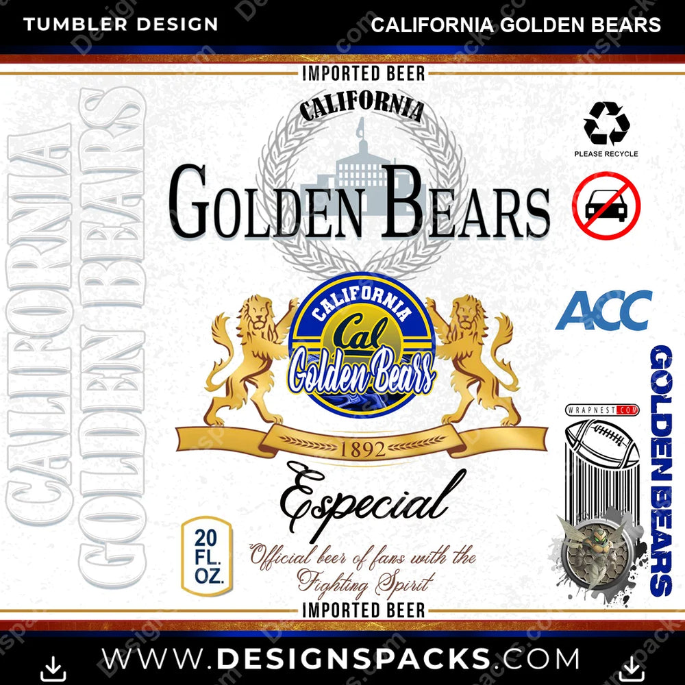 College Sport Modelo California Golden Bears NCAA College Sport Tumbler Digital Wrap Design Download