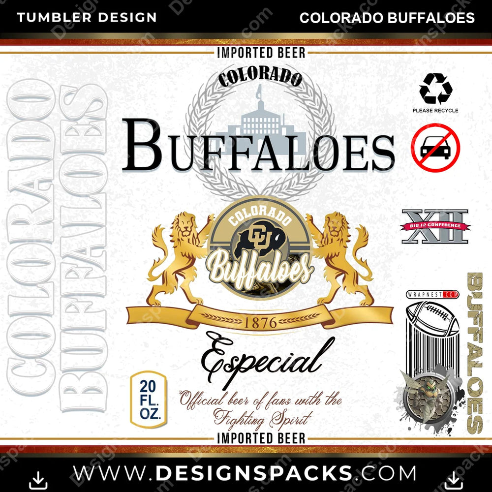 College Sport Modelo Colorado Buffaloes NCAA College Sport Tumbler Digital Wrap Design Download