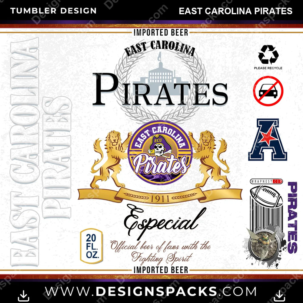 College Sport Modelo East Carolina Pirates NCAA College Sport Tumbler Digital Wrap Design Download