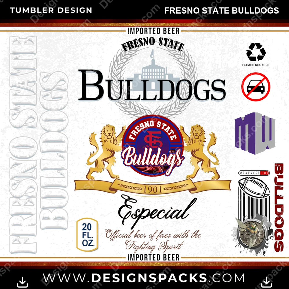 College Sport Modelo Fresno State Bulldogs NCAA College Sport Tumbler Digital Wrap Design Download