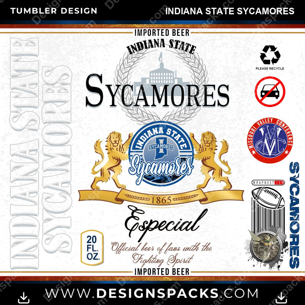 College Sport Modelo Indiana State Sycamores NCAA College Sport Tumbler Digital Wrap Design Download