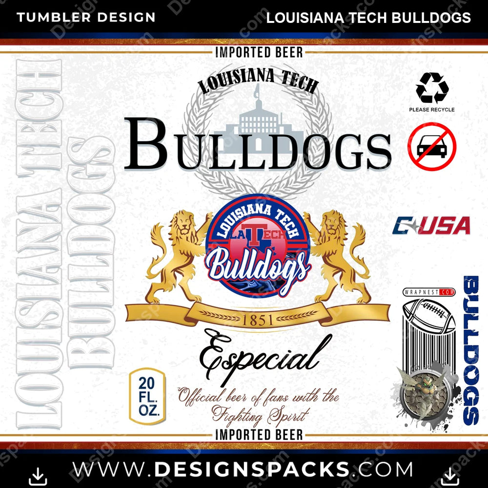 College Sport Modelo Louisiana Tech Bulldogs NCAA College Sport Tumbler Digital Wrap Design Download