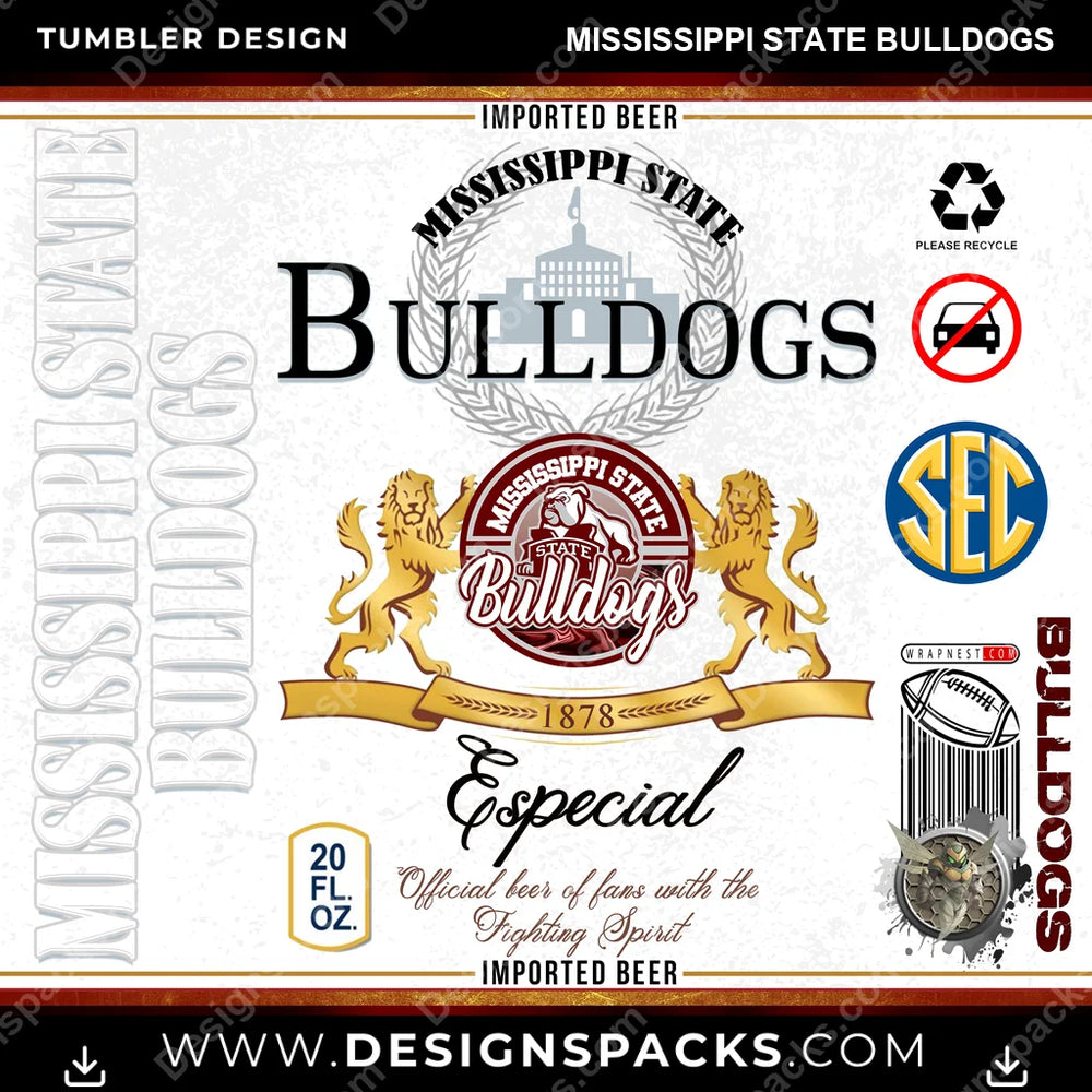 College Sport Modelo Mississippi State Bulldogs NCAA College Sport Tumbler Digital Wrap Design Download