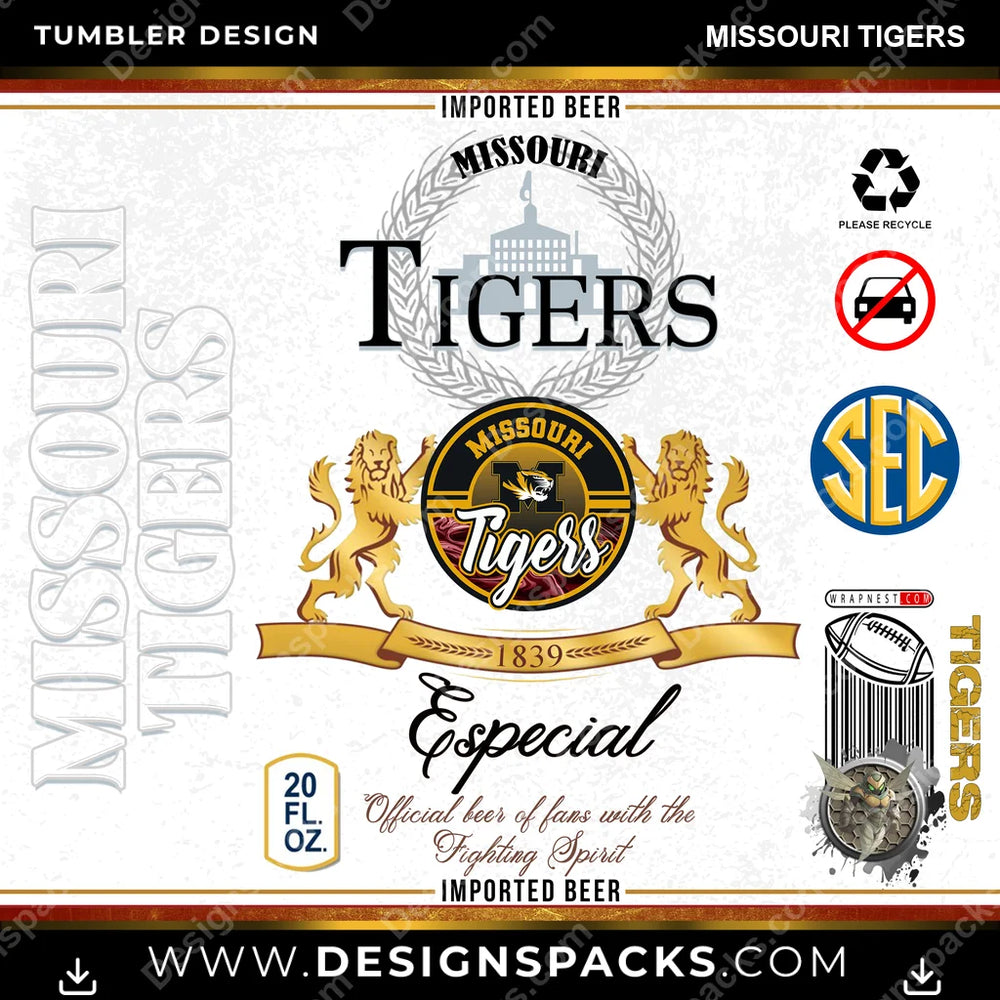 College Sport Modelo Missouri Tigers NCAA College Sport Tumbler Digital Wrap Design Download