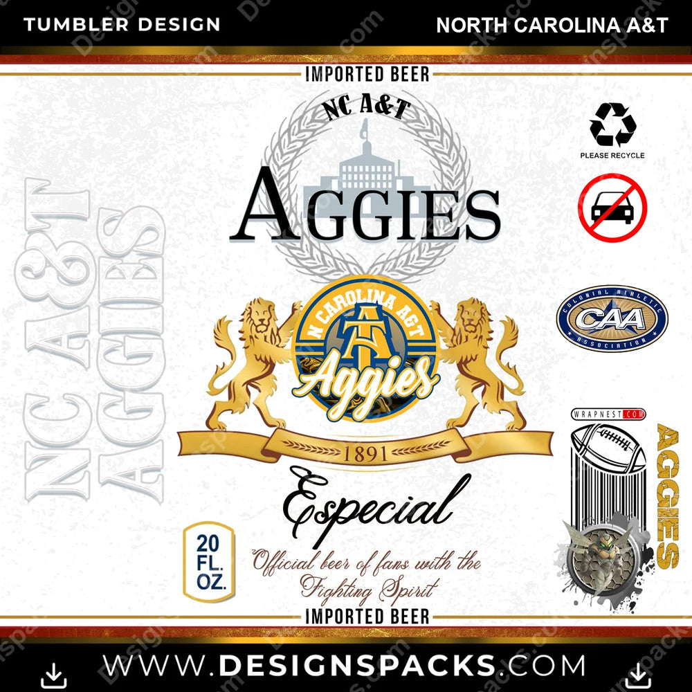 College Sport Modelo North Carolina A&T NCAA College Sport Tumbler Digital Wrap Design Download
