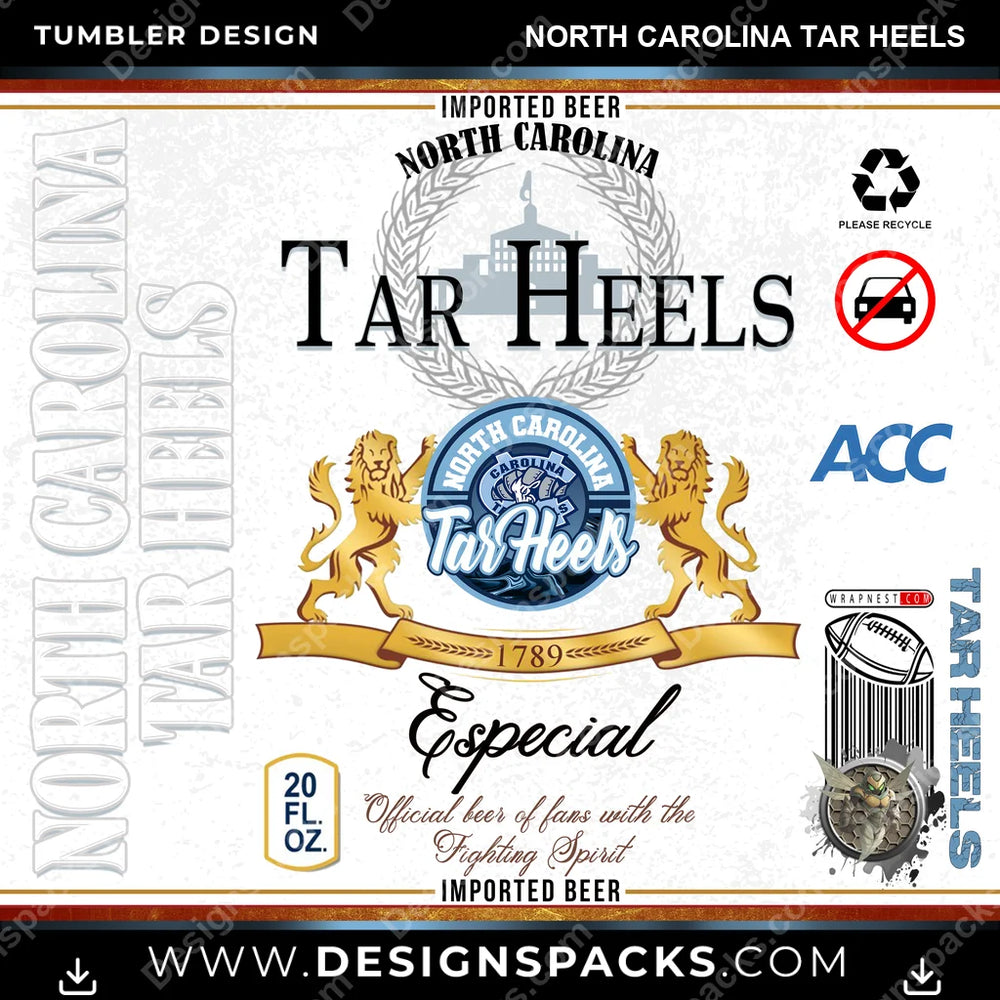 College Sport Modelo North Carolina Tar Heels NCAA College Sport Tumbler Digital Wrap Design Download