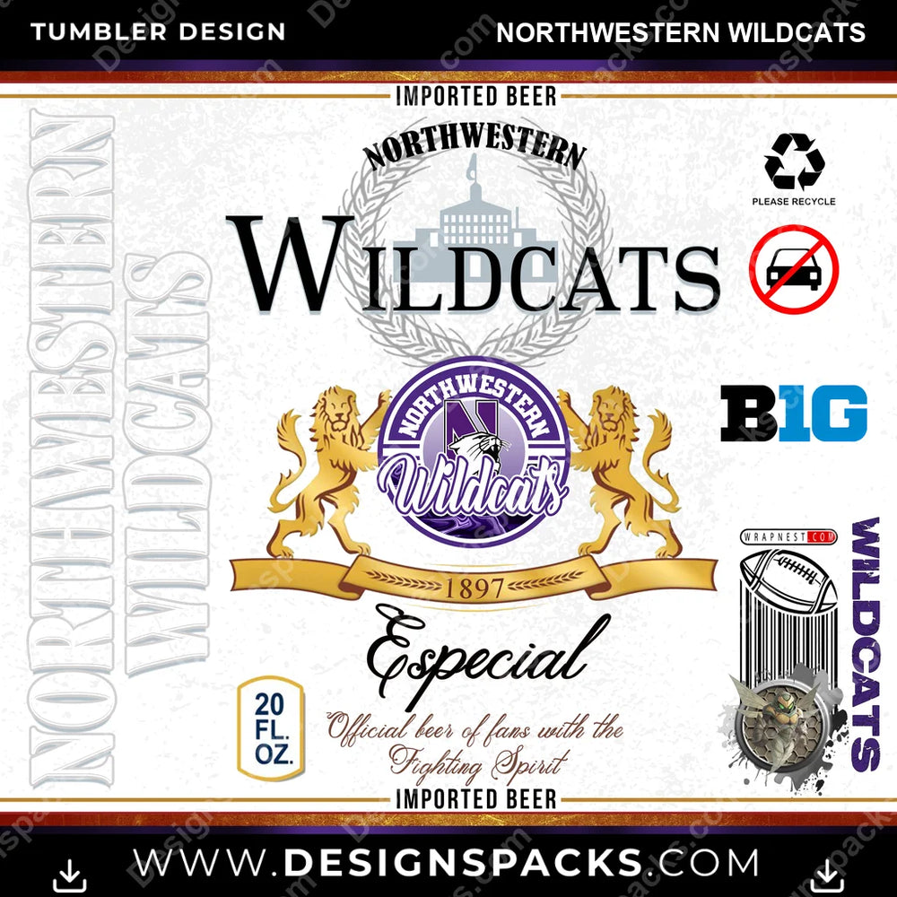 College Sport Modelo Northwestern Wildcats NCAA College Sport Tumbler Digital Wrap Design Download