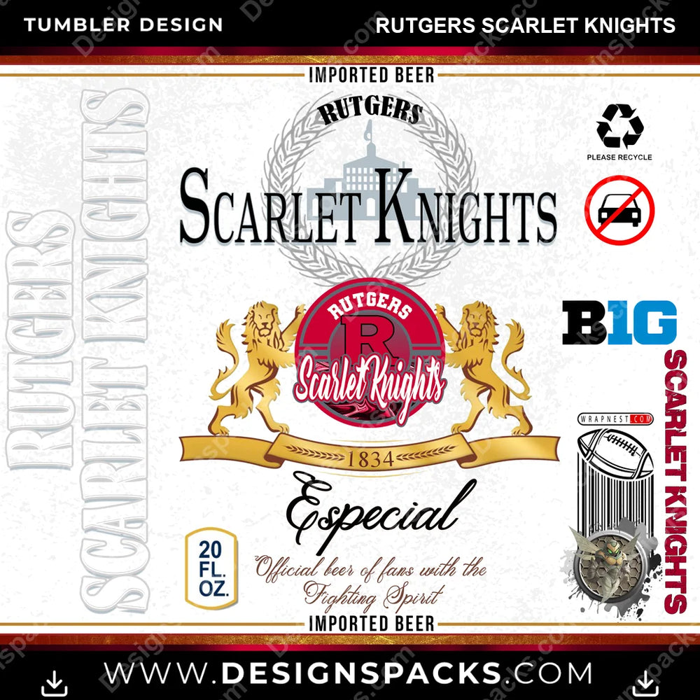College Sport Modelo Rutgers Scarlet Knights NCAA College Sport Tumbler Digital Wrap Design Download