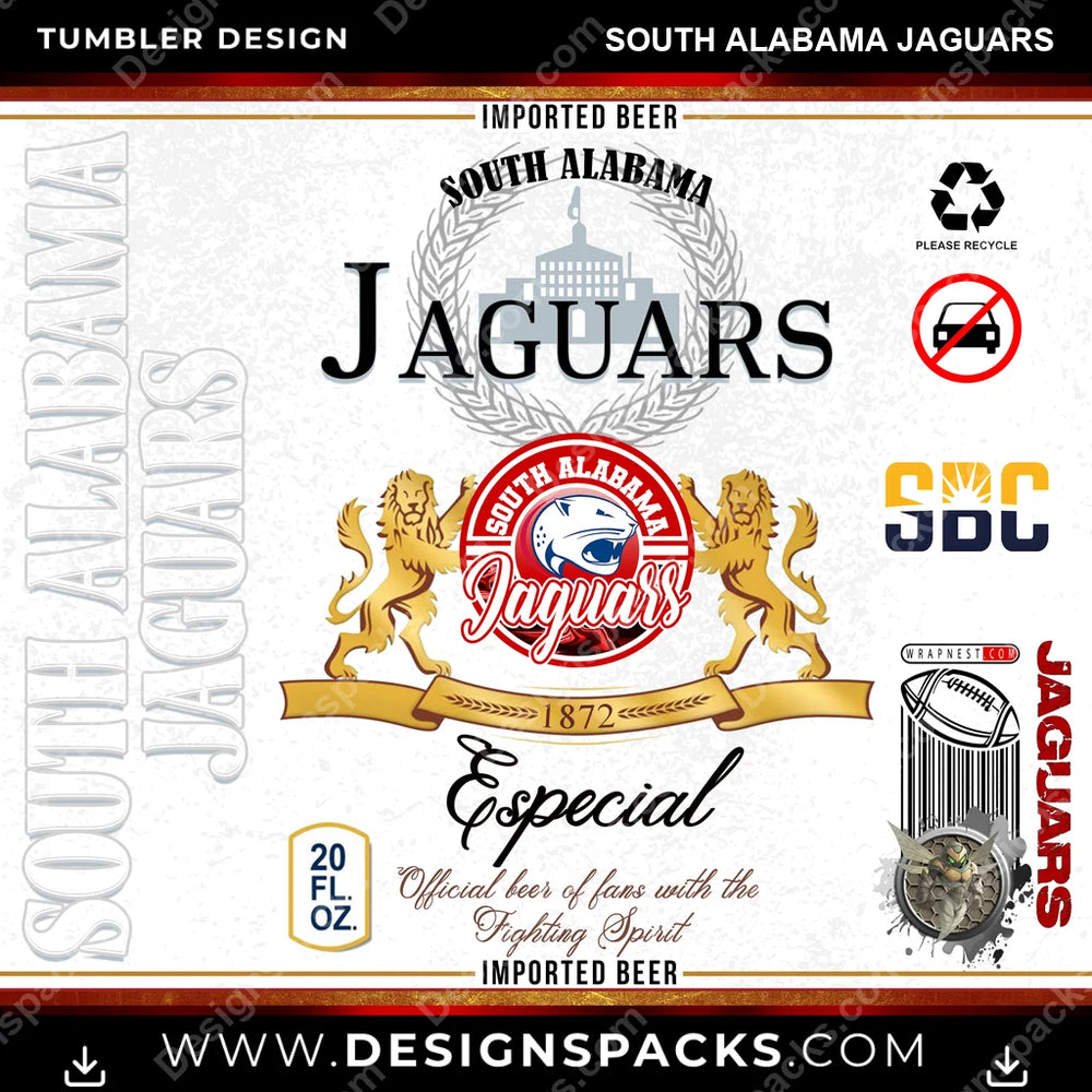 College Sport Modelo South Alabama Jaguars NCAA College Sport Tumbler Digital Wrap Design Download