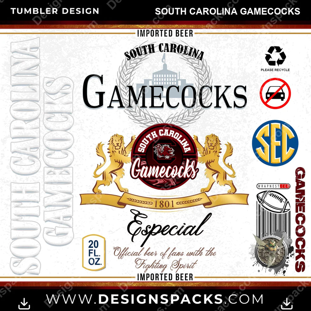 College Sport Modelo South Carolina Gamecocks NCAA College Sport Tumbler Digital Wrap Design Download