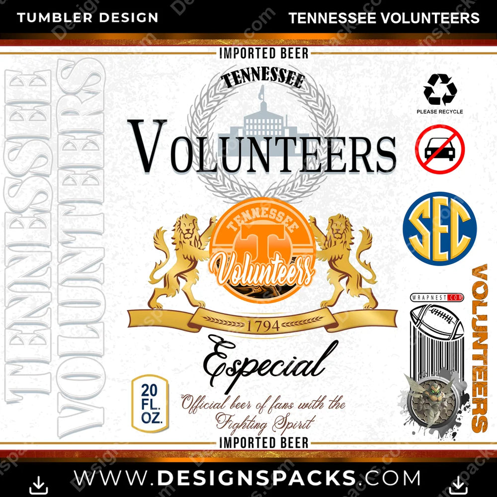College Sport Modelo Tennessee Volunteers NCAA College Sport Tumbler Digital Wrap Design Download