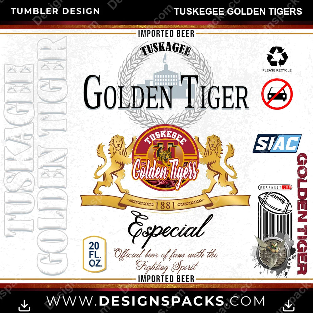 College Sport Modelo Tuskegee Golden Tigers NCAA College Sport Tumbler Digital Wrap Design Download