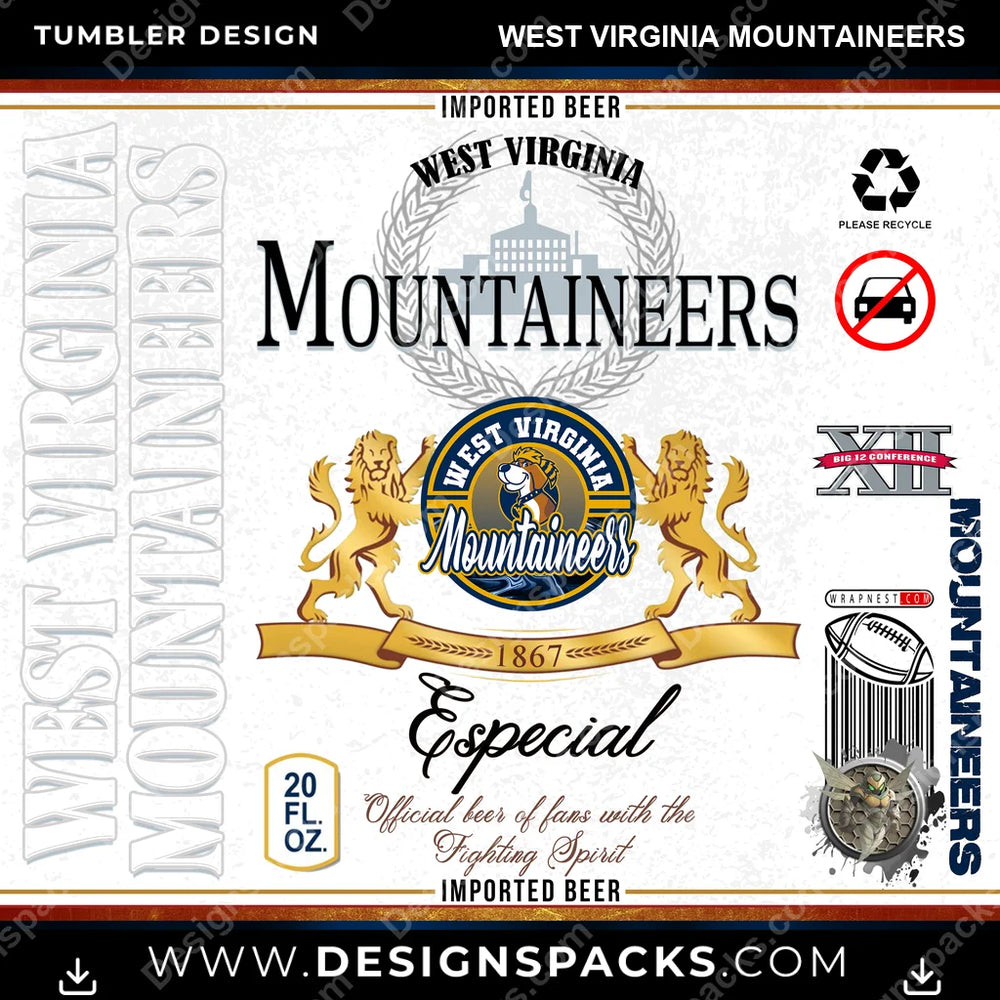 College Sport Modelo West Virginia Mountaineers NCAA College Sport Tumbler Digital Wrap Design Download