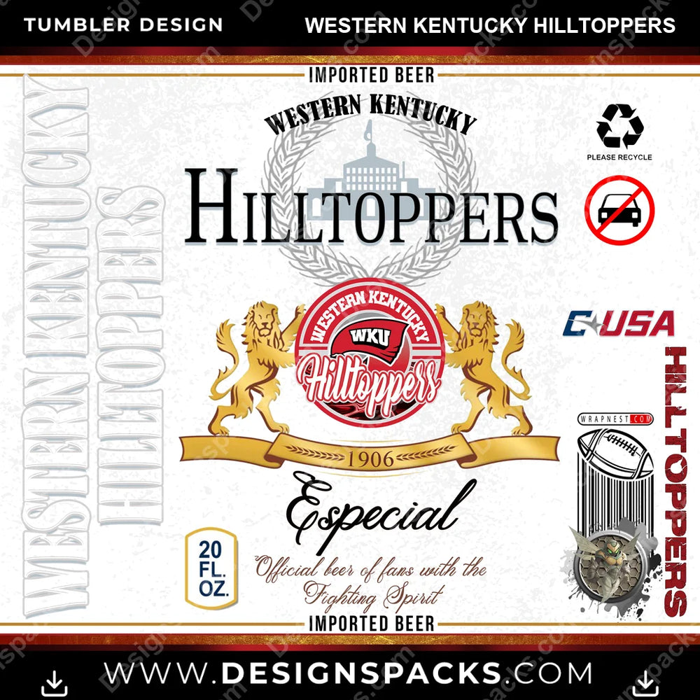 College Sport Modelo Western Kentucky Hilltoppers NCAA College Sport Tumbler Digital Wrap Design Download