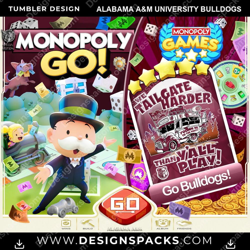 College Sport Monopoly Go! Alabama A&M University Bulldogs NCAA College Sport Tumbler Digital Wrap Design Download