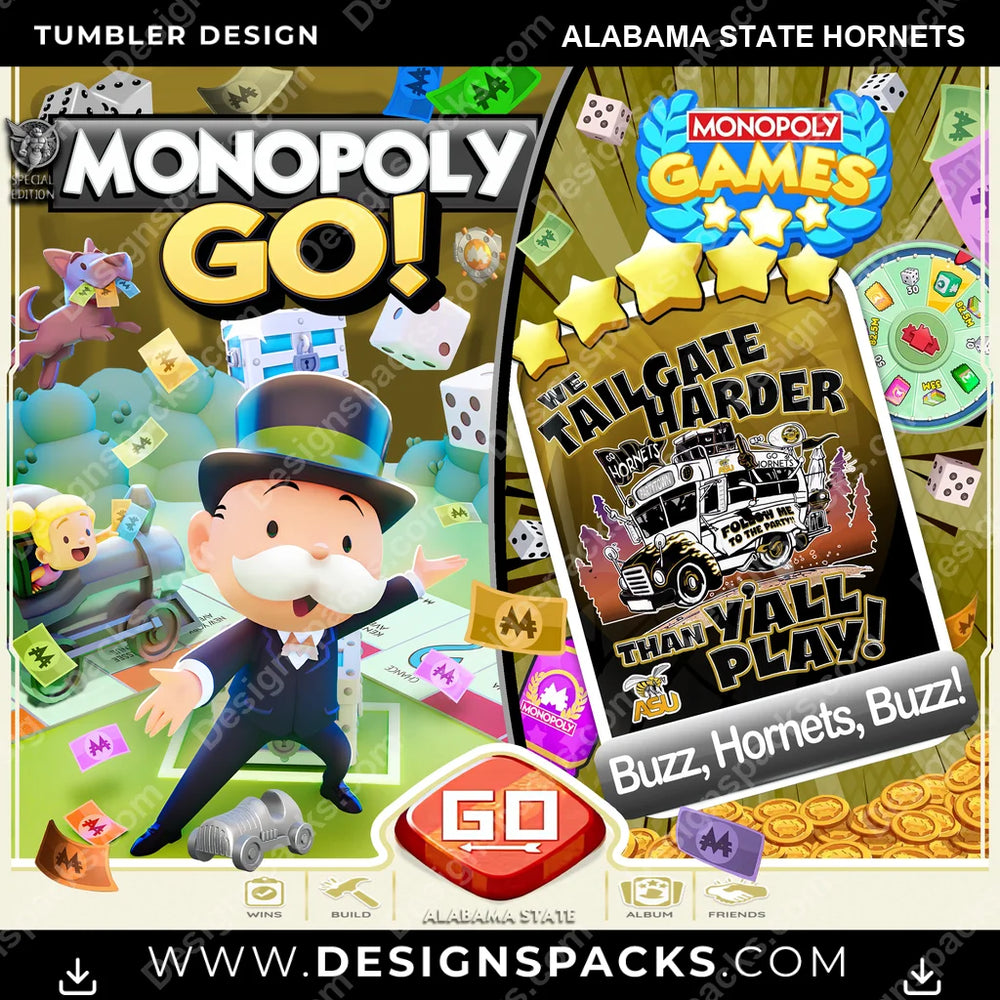 College Sport Monopoly Go! Alabama State Hornets NCAA College Sport Tumbler Digital Wrap Design Download