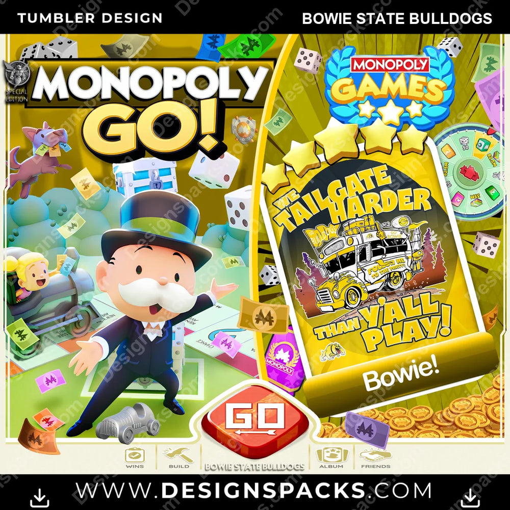 College Sport Monopoly Go! Bowie State Bulldogs NCAA College Sport Tumbler Digital Wrap Design Download