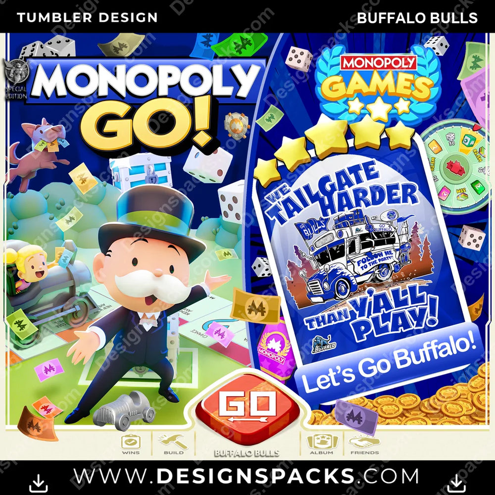 College Sport Monopoly Go! Buffalo Bulls NCAA College Sport Tumbler Digital Wrap Design Download