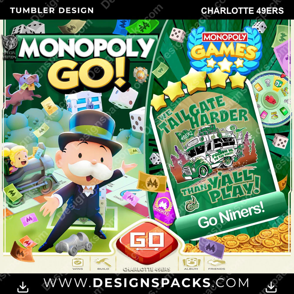 College Sport Monopoly Go! Charlotte 49ers NCAA College Sport Tumbler Digital Wrap Design Download