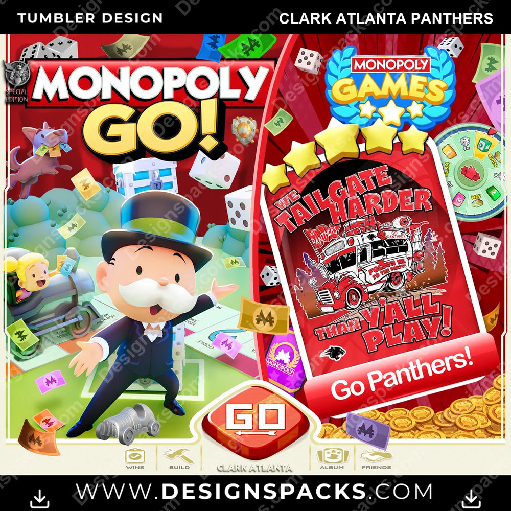 College Sport Monopoly Go! Clark Atlanta Panthers NCAA College Sport Tumbler Digital Wrap Design Download