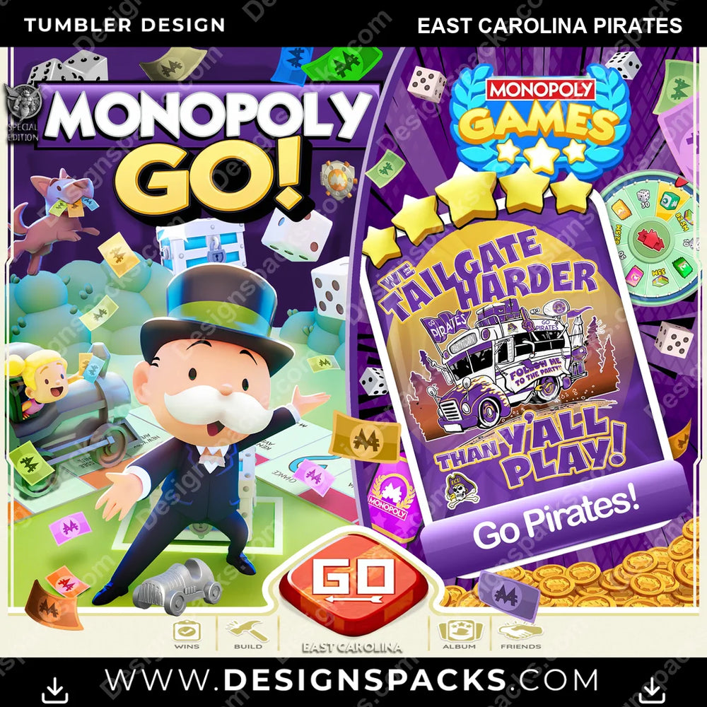 College Sport Monopoly Go! East Carolina Pirates NCAA College Sport Tumbler Digital Wrap Design Download