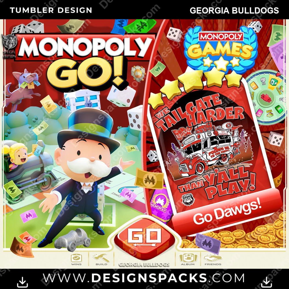 College Sport Monopoly Go! Georgia Bulldogs NCAA College Sport Tumbler Digital Wrap Design Download