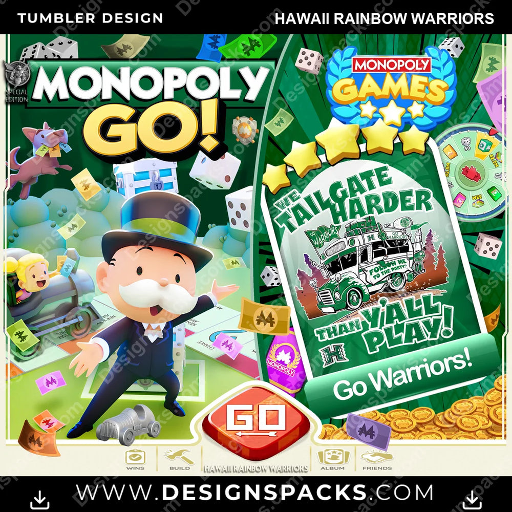 College Sport Monopoly Go! Hawaii Rainbow Warriors NCAA College Sport Tumbler Digital Wrap Design Download