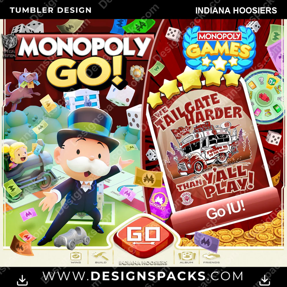College Sport Monopoly Go! Indiana Hoosiers NCAA College Sport Tumbler Digital Wrap Design Download