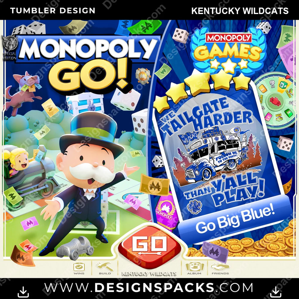 College Sport Monopoly Go! Kentucky Wildcats NCAA College Sport Tumbler Digital Wrap Design Download