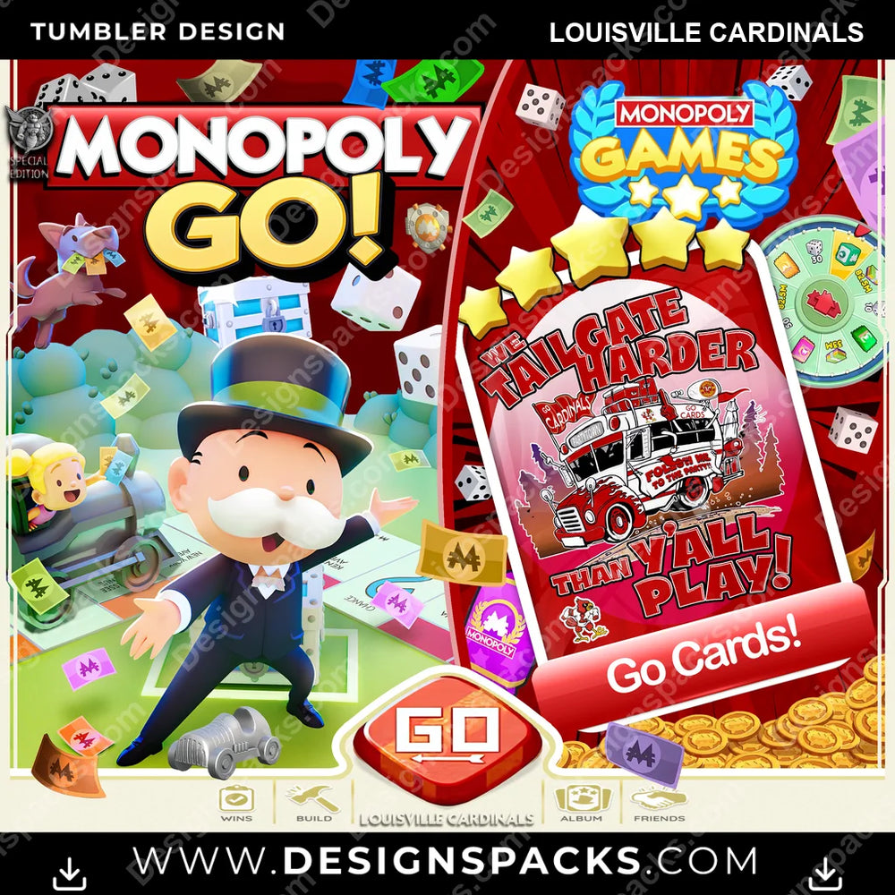 College Sport Monopoly Go! Louisville Cardinals NCAA College Sport Tumbler Digital Wrap Design Download