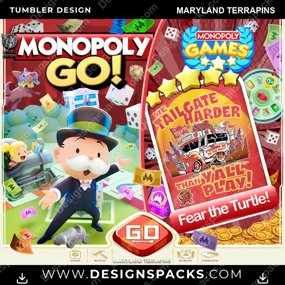 College Sport Monopoly Go! Maryland Terrapins NCAA College Sport Tumbler Digital Wrap Design Download