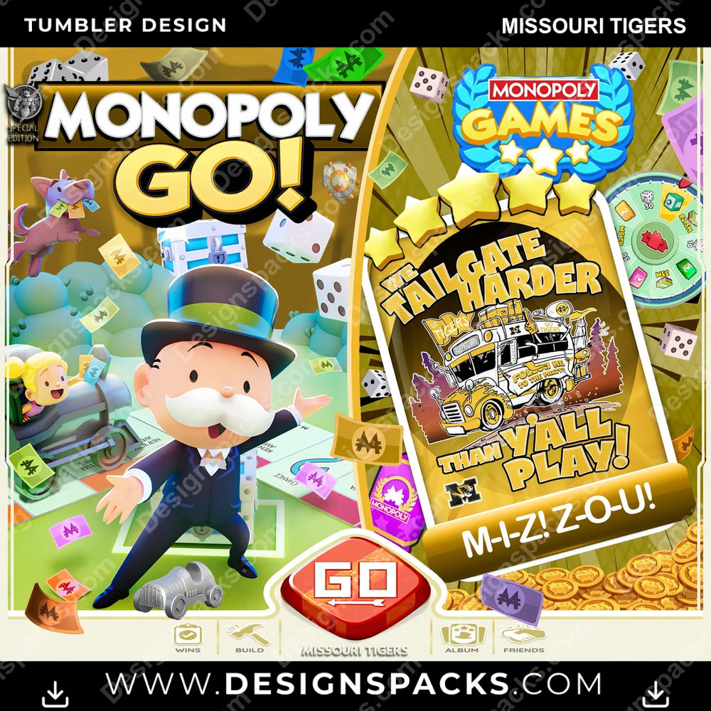 College Sport Monopoly Go! Missouri Tigers NCAA College Sport Tumbler Digital Wrap Design Download