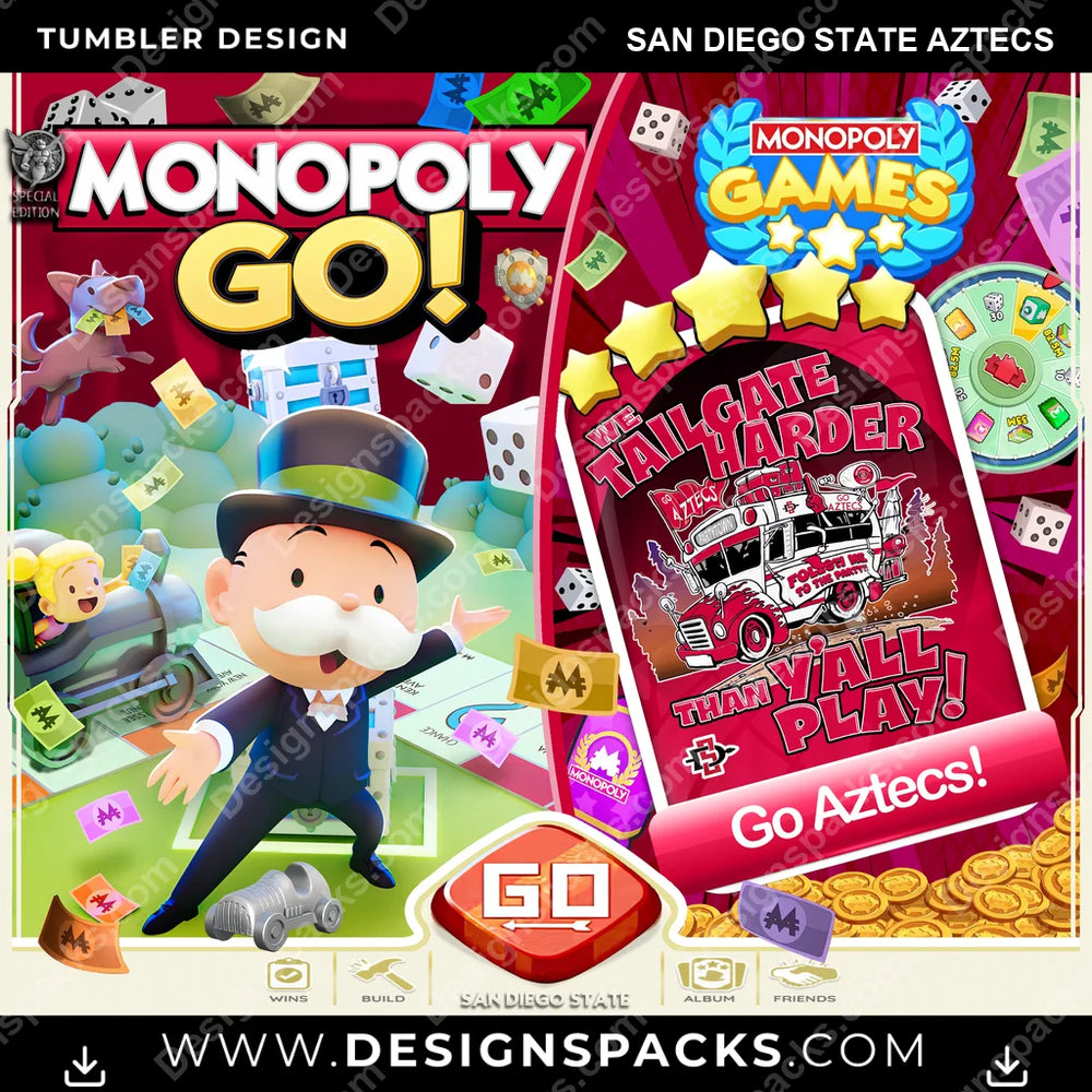 College Sport Monopoly Go! San Diego State Aztecs NCAA College Sport Tumbler Digital Wrap Design Download
