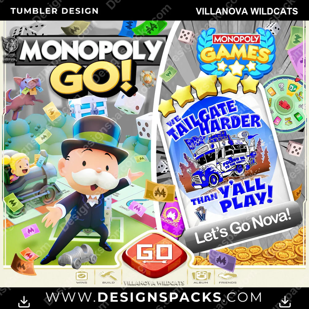 College Sport Monopoly Go! Villanova Wildcats NCAA College Sport Tumbler Digital Wrap Design Download