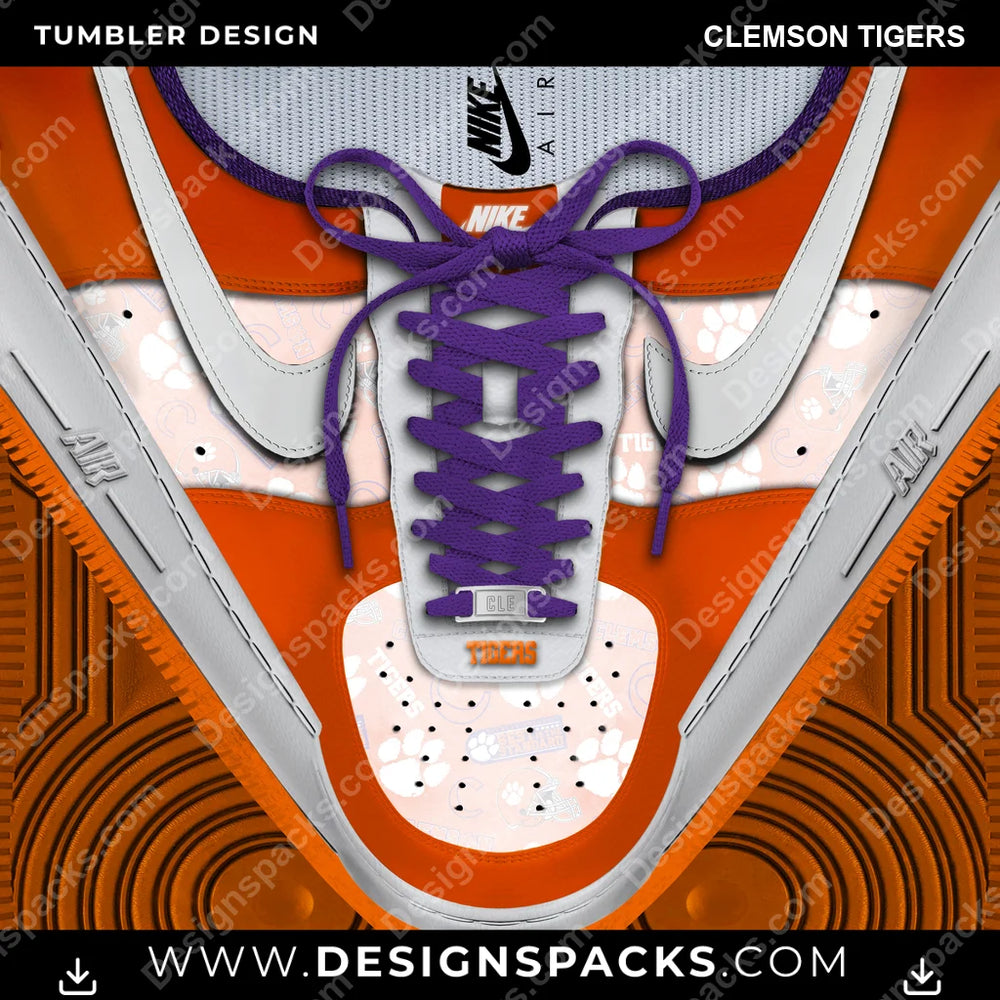 College Sport Nike AF1 Laces Clemson Tigers NCAA College Sport Tumbler Digital Wrap Design Download