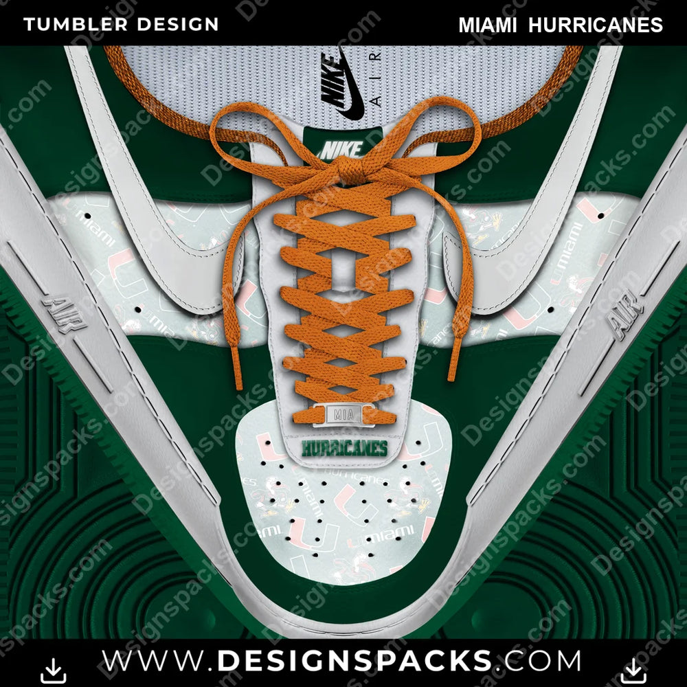 College Sport Nike AF1 Laces Miami Hurricanes NCAA College Sport Tumbler Digital Wrap Design Download