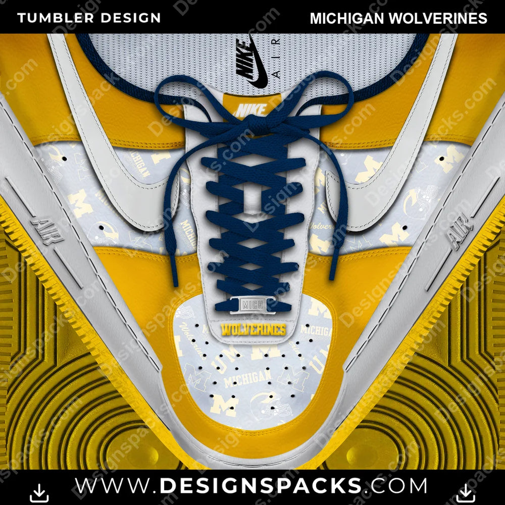 College Sport Nike AF1 Laces Michigan Wolverines NCAA College Sport Tumbler Digital Wrap Design Download