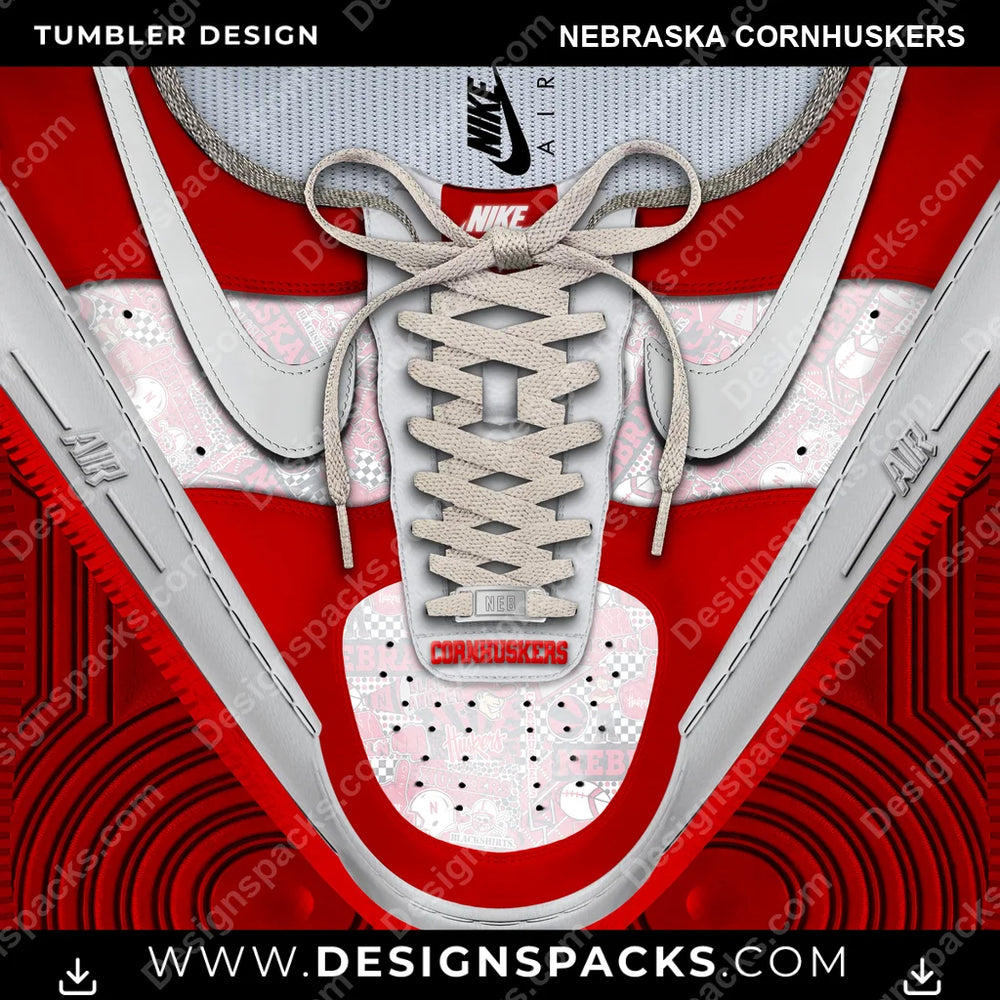 College Sport Nike AF1 Laces Nebraska Cornhuskers NCAA College Sport Tumbler Digital Wrap Design Download