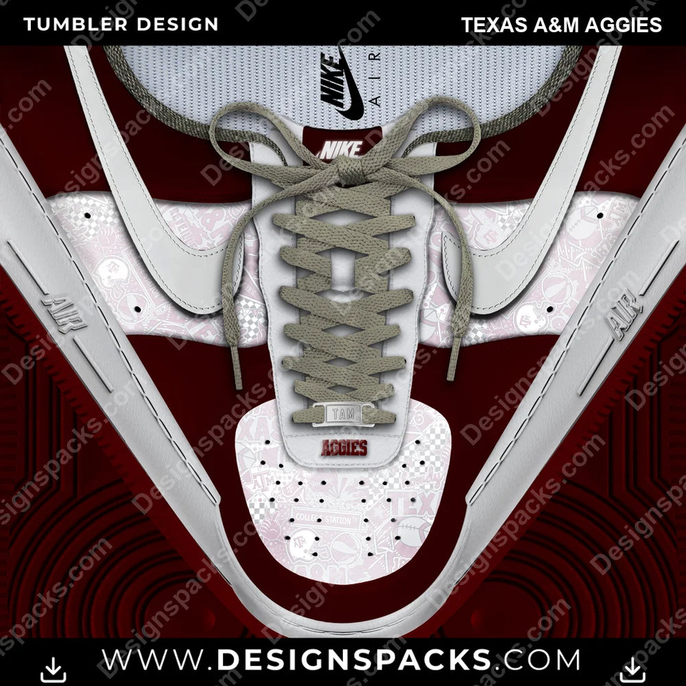 College Sport Nike AF1 Laces Texas A&M Aggies NCAA College Sport Tumbler Digital Wrap Design Download