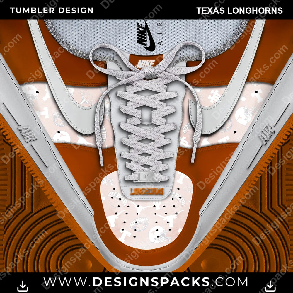 College Sport Nike AF1 Laces Texas Longhorns NCAA College Sport Tumbler Digital Wrap Design Download