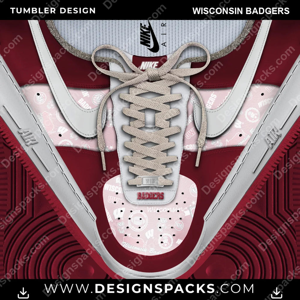 College Sport Nike AF1 Laces Wisconsin Badgers NCAA College Sport Tumbler Digital Wrap Design Download