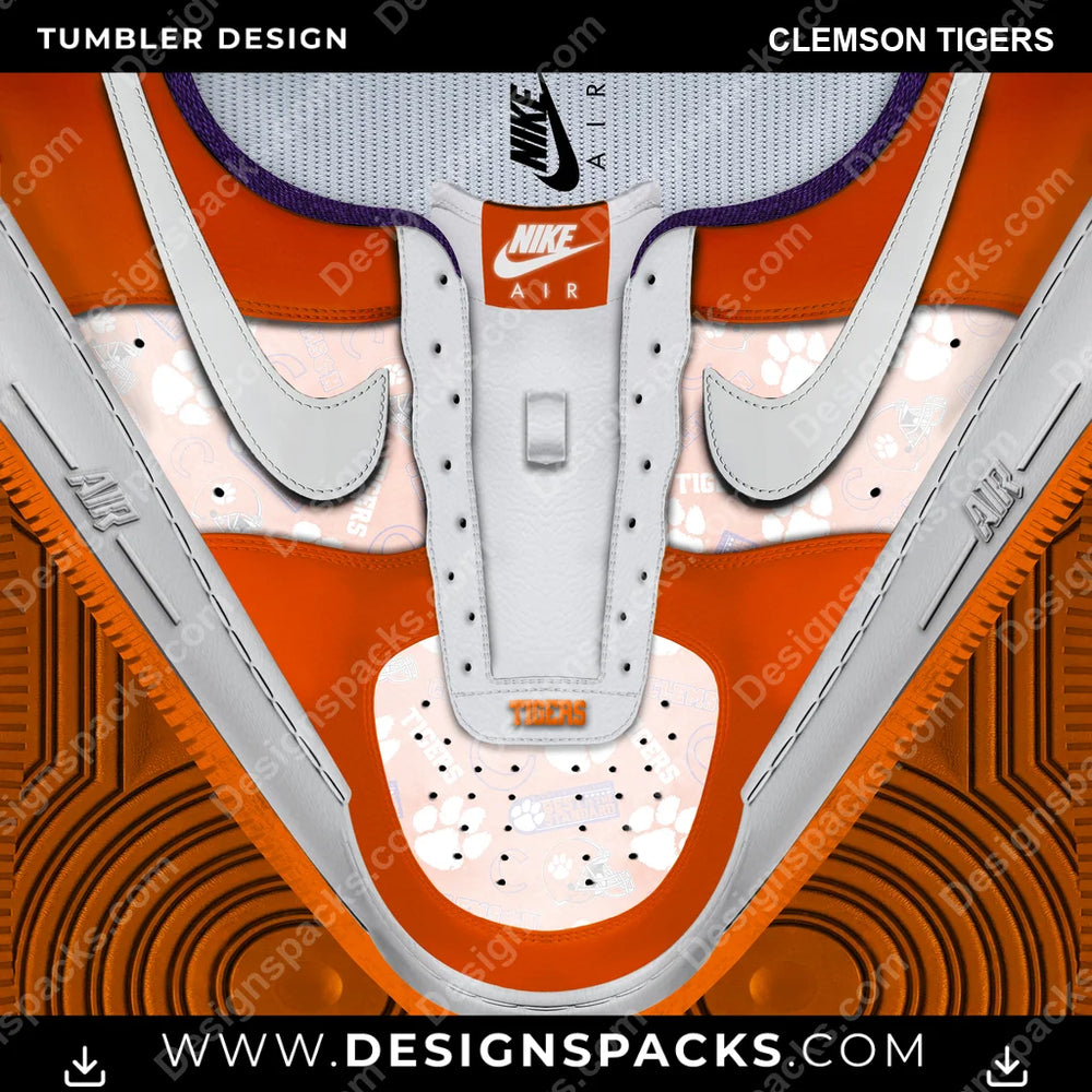College Sport Nike AF1 No Laces Clemson Tigers NCAA College Sport Tumbler Digital Wrap Design Download