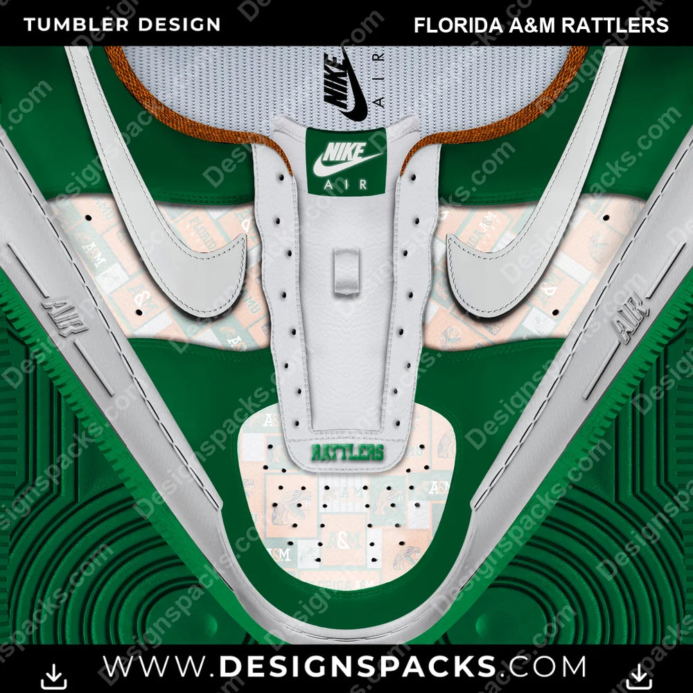 College Sport Nike AF1 No Laces Florida A&M Rattlers NCAA College Sport Tumbler Digital Wrap Design Download