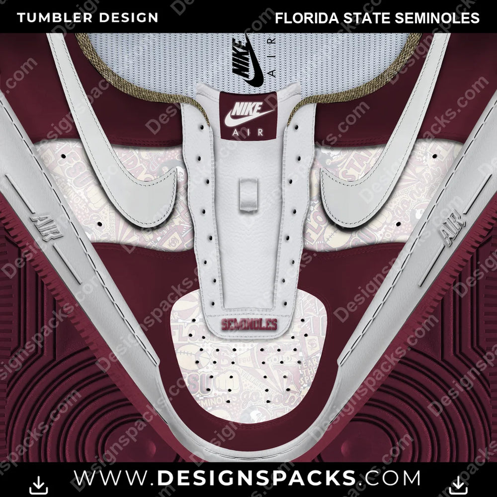College Sport Nike AF1 No Laces Florida State Seminoles NCAA College Sport Tumbler Digital Wrap Design Download