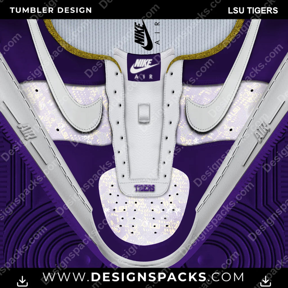 College Sport Nike AF1 No Laces LSU Tigers NCAA College Sport Tumbler Digital Wrap Design Download