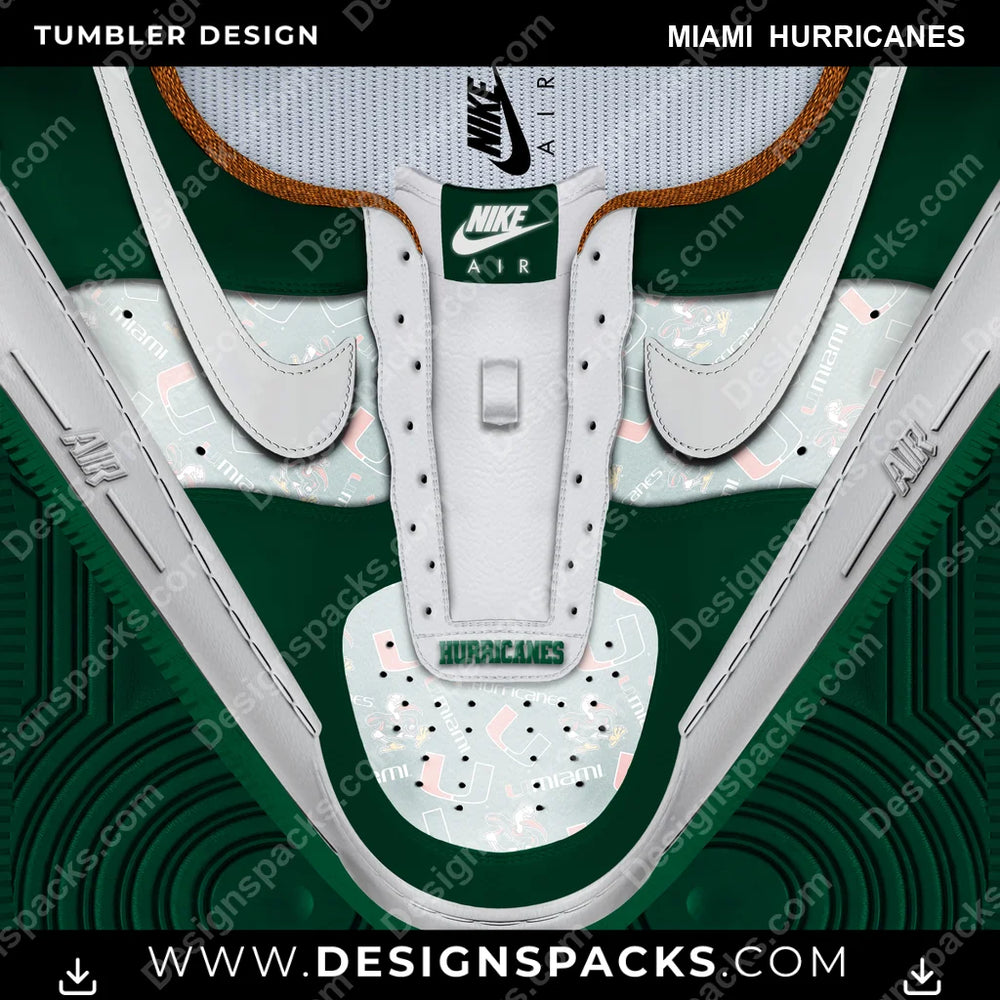 College Sport Nike AF1 No Laces Miami Hurricanes NCAA College Sport Tumbler Digital Wrap Design Download