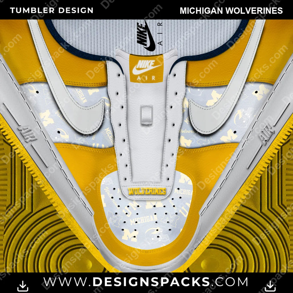 College Sport Nike AF1 No Laces Michigan Wolverines NCAA College Sport Tumbler Digital Wrap Design Download