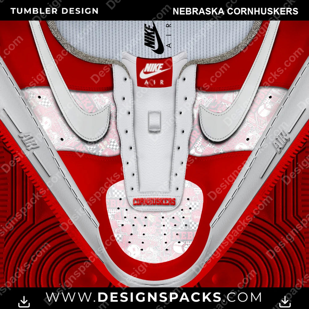 College Sport Nike AF1 No Laces Nebraska Cornhuskers NCAA College Sport Tumbler Digital Wrap Design Download